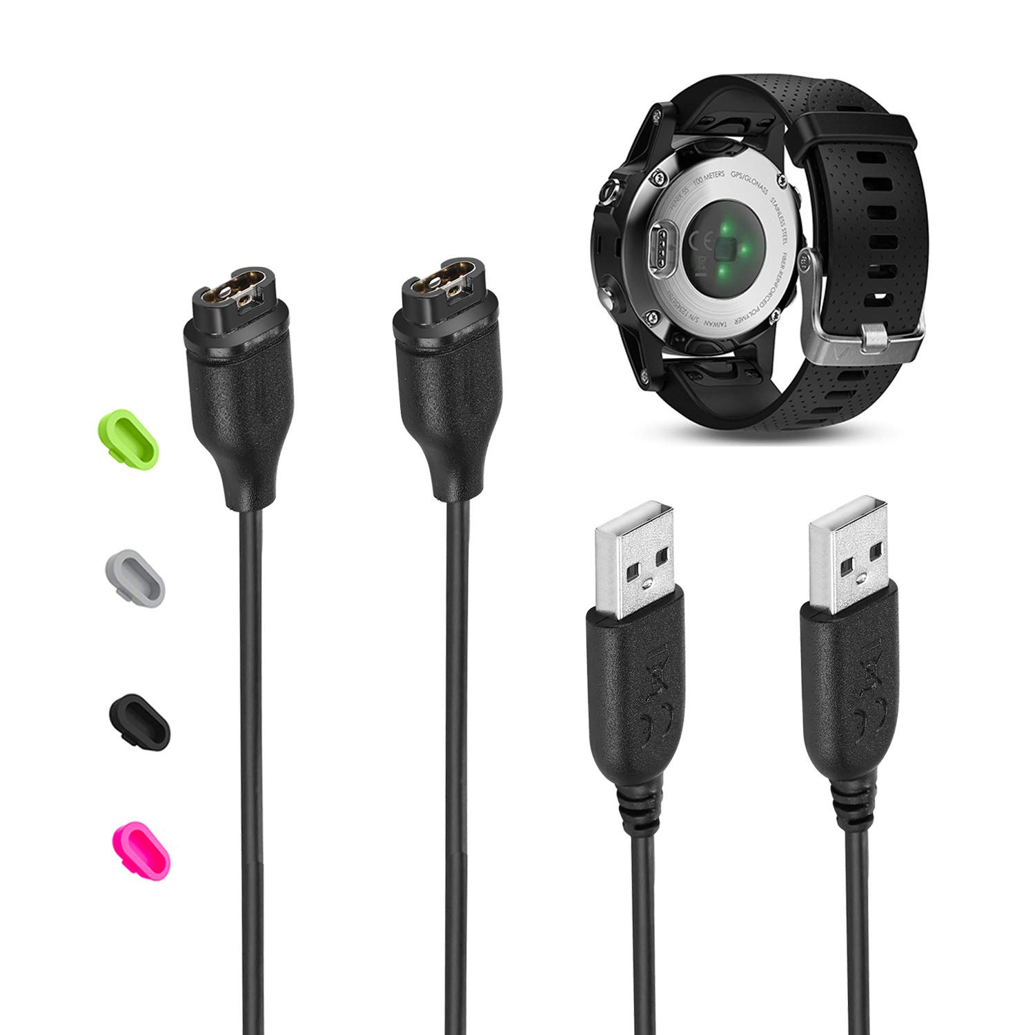 VFAN [2-Pack Charger Cable for Garmin Fenix 5/5S/5X, Forerunner 935, Approach S60, X10, S10/Quatix 5,5 Sapphire/Vivoactive 3/Vivosport/D2 USB Data Sync Charging Wire Cord