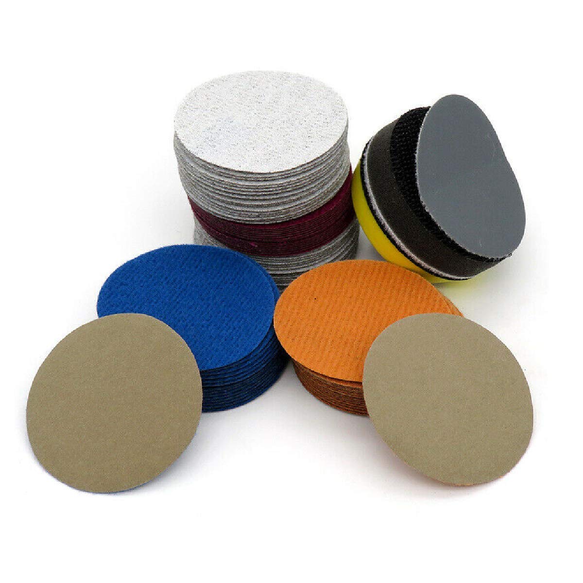 Boxonly 100PCS Sanding Discs Pads 2 inch Dry or Wet Sandpaper Pads 50mm Hook and Loop Sanding Disk Abrasive Polish Pad Plate 320 Grits