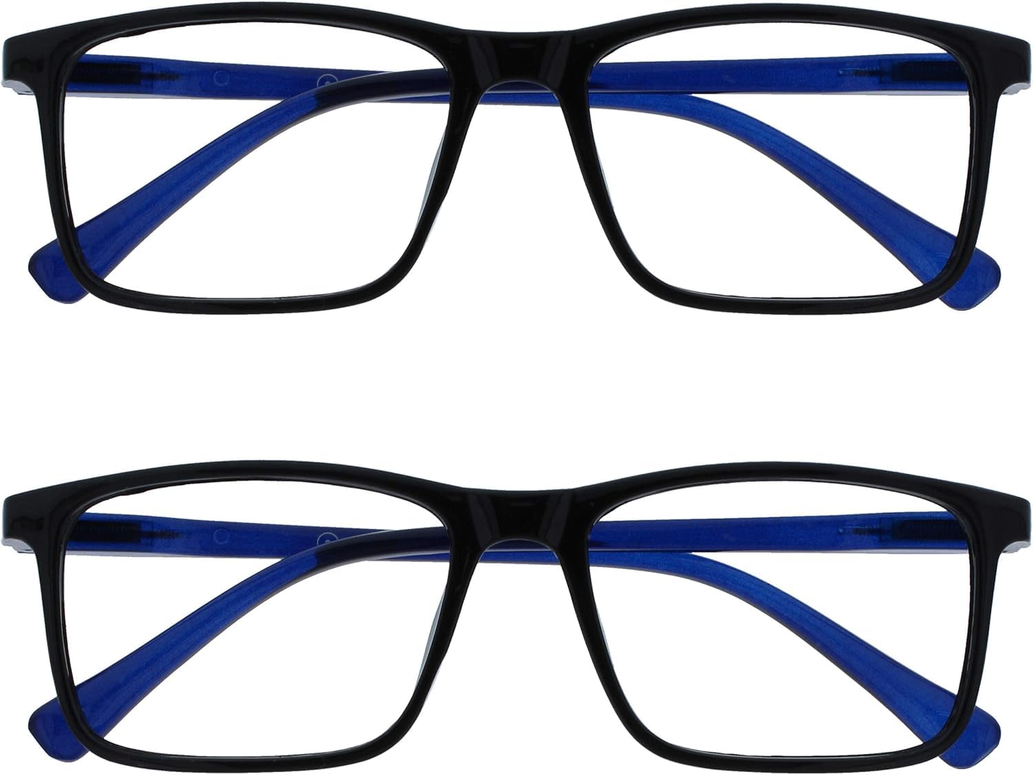 OPULIZE INK Reading Glasses - Value 2 Pack - Large Rectangular Frame - Spring Hinges - Scratch Resistant - Black Blue Arm - Mens Womens +1.50