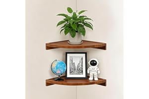 ZBBCTUS Floating Corner Shelf Wall Mounted, Rustic Brown Pine Wood Corner Wall Shelf Set of 2 for Bedroom Bathroom Kitchen Of