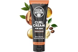 Viking Revolution Hair Curl Cream for Men - Sandalwood Curling Cream with Vitamin E & B5, Shea Butter - Styling Cream for Curly Hair to Enhance, Define and Shape Natural Curls and Wavy Hair (8fl oz)