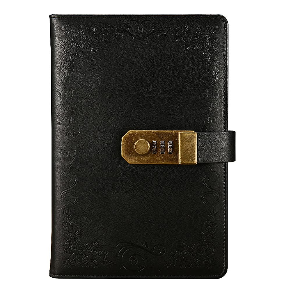 NectaRoy Notebook with Lock, Vintage PU Leather Diary Journal Writing Planner Organizer, Daily Notepad Personal Sketchbook with Combination Lock, Size 219 * 147mm