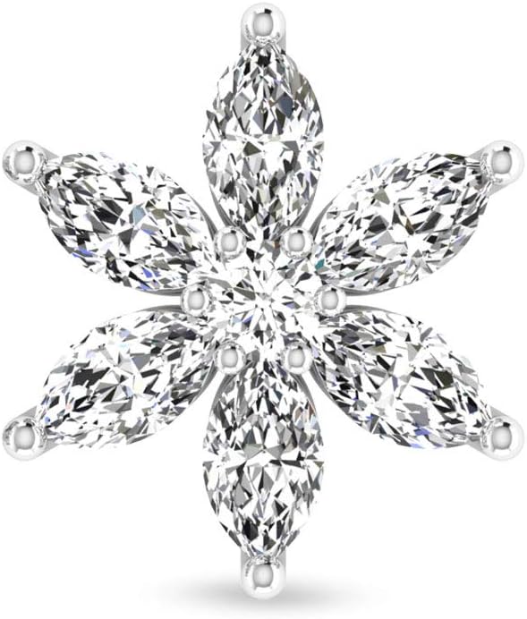 14k White Gold Marquise IGI Certified Diamond Cluster Earring, Tiny Flower Golden Studs,Screw Back Earrings for Women - IJ-SI Color Clarity