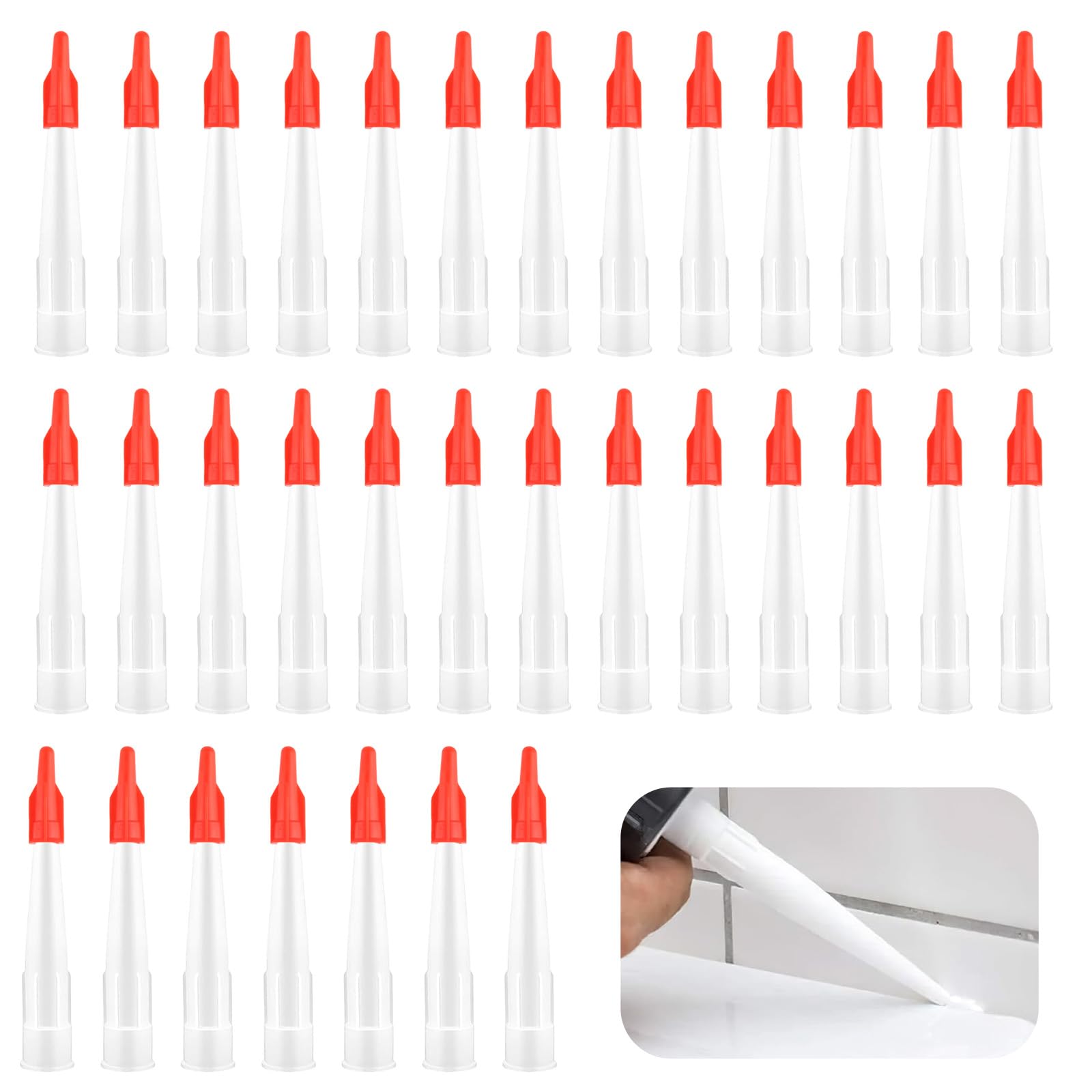 28pcs Silicone Nozzles with Caulk Cap Covers, Caulking Nozzles for Silicone Sealant Nozzle Tube NozzlesFinishing Sealing Finisher Nozzle for Mastic Cartridge