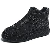 Amtopiyo Women's Glitter Rhinestones High-Top Sneakers Platform Lace-Up Fashion Sporty Booties