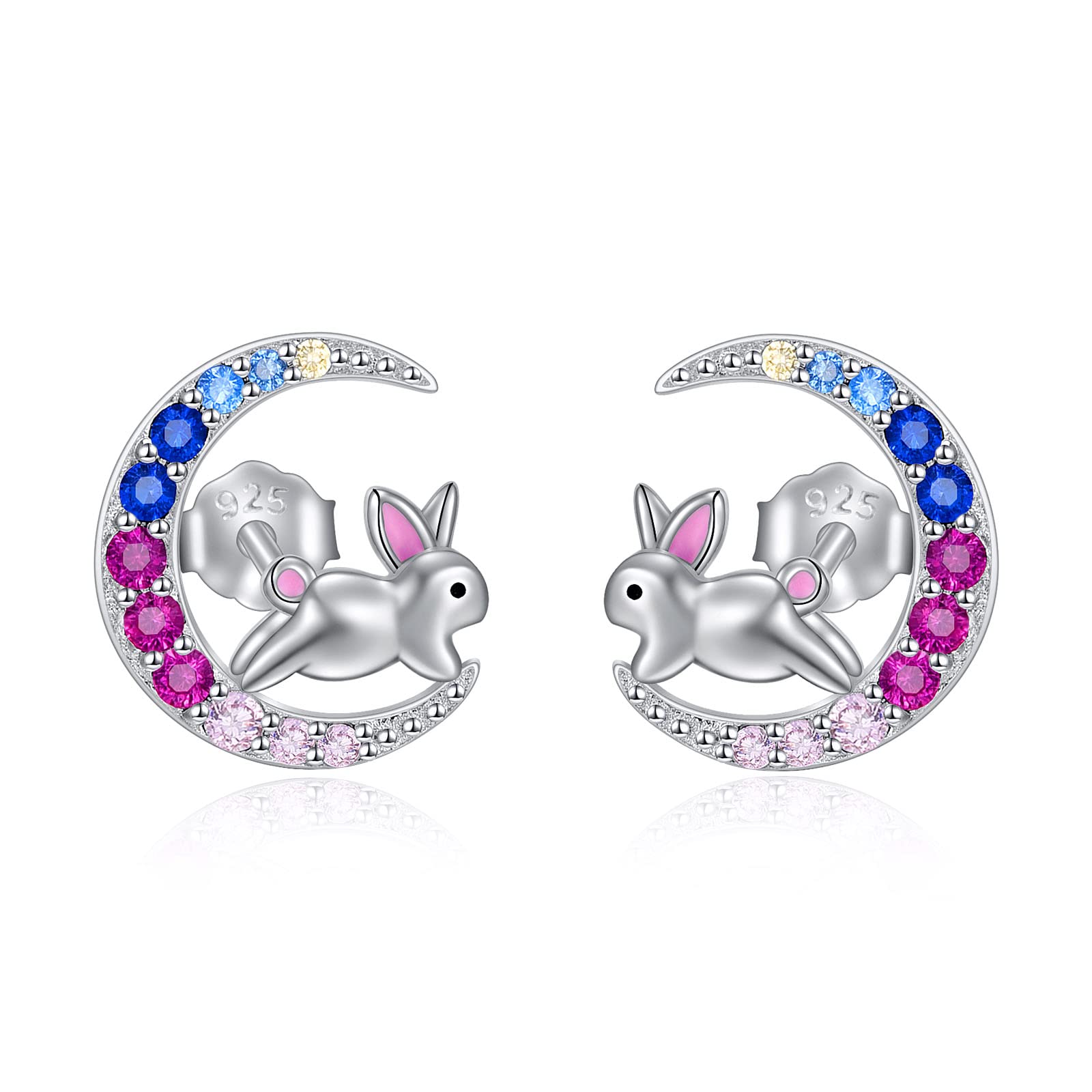 YFN Rabbit Earrings Sterling Silver Rabbit Moon Stud Earrings Bunny Earrings Gifts for Women Girls
