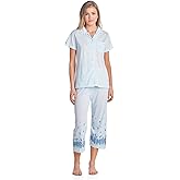 Casual Nights Women's Sleepwear Top & Capri Pants Pajama Set Shirt with Printed Bottom Pjs