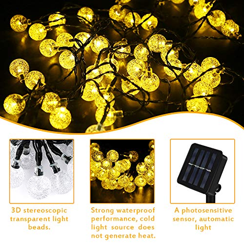 Lichterkette Solar Aussen, Vegena Warmweiß LED Lichterkette Solarlampen Außen Kristall Kugel 6.5M 30 LEDs IP65… – Bild 3