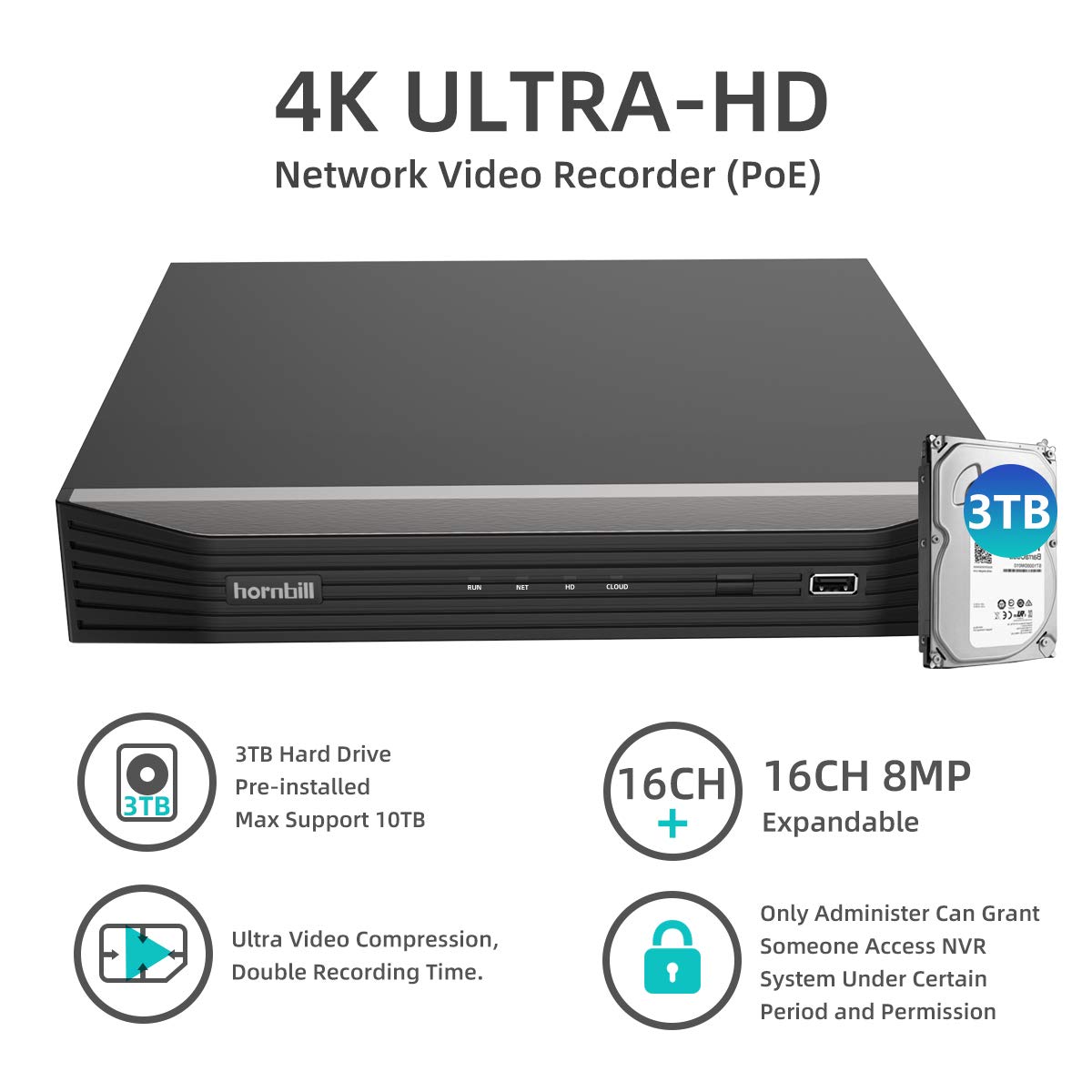 4K PoE Security Camera System 8MP 16 Channels PoE Wired Video Security 