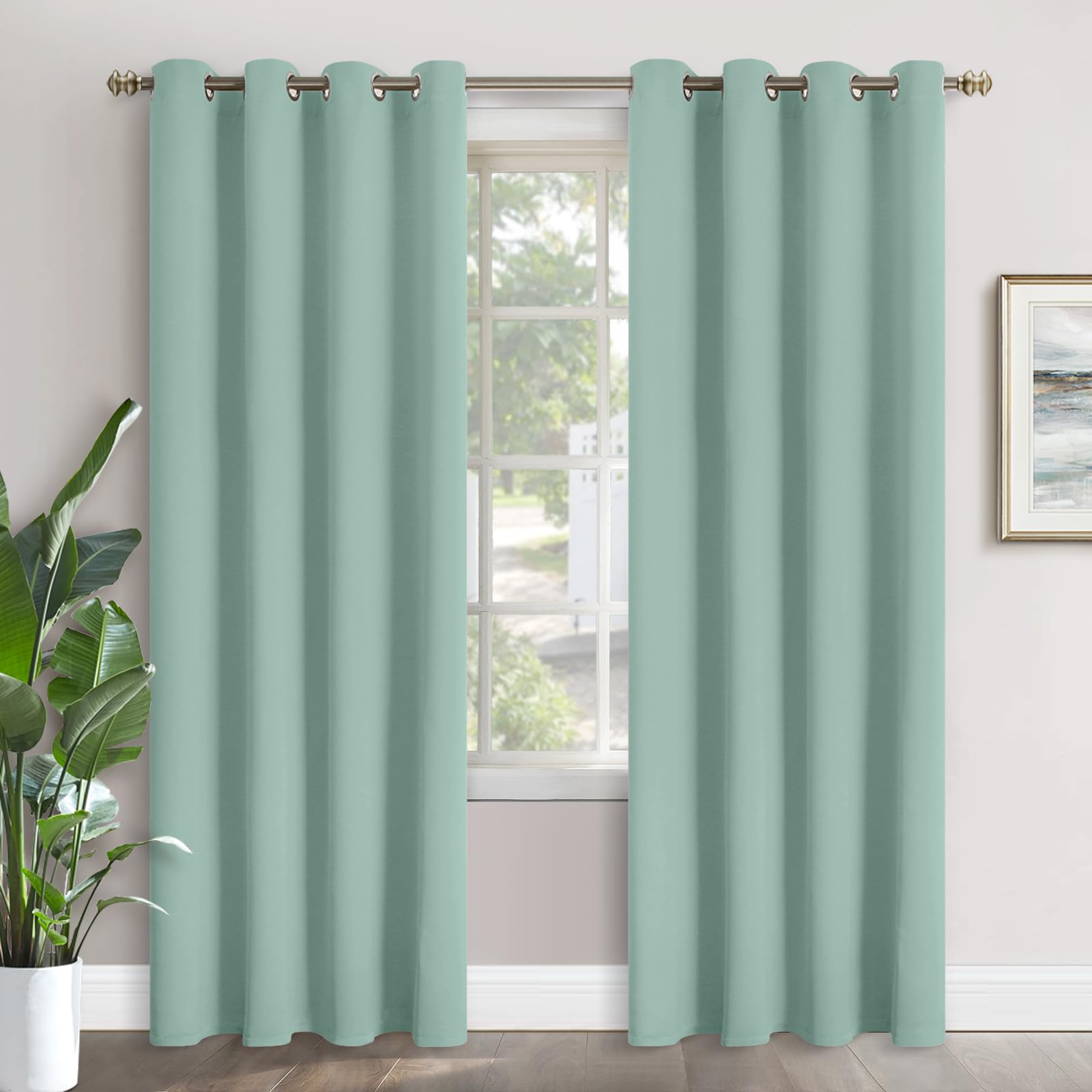 YoungsTex Sage Green Blackout Curtains 90 Inches Length for Bedroom - Thermal Insulated with Grommet Room Darkening Long Window Drapes Privacy for Living Room, 2 Panels, 52 x 90 Inch Image