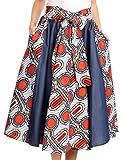 Sakkas Dayo Circle Mid Skirt with Elastic Waist Colorful Ankara African Wax Dutch