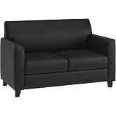 Flash Furniture Hercules Diplomat Series LeatherSoft Upholstered Loveseat, Modern Small Sofa for Living Room or Office, Black