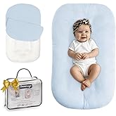 Beisurznga Baby Lounger for Newborn - Snuggle Cozy Me Lounger | Breathable Soft Cotton, 0-24 Months Portable Playtime Baby Nest, Newborn Baby Essentials Gifts- Blue (1 Lounger + 1 Cover)