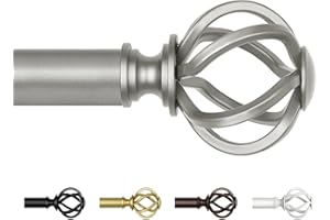 Antique Silver Curtain Rod 32 to 58 Inch (2.6-4.8 ft), USFOOK 7/8 Curtain Rods for Windows 20 to 54 Inch, Telescoping Splicing Drapery Rods with Twisted Cage Finials