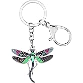 BONSNY Enamel Alloy Rhinestone Floral Dragonfly Keychains Gifts for Women Key Car Purse Bags Charms Nature Design