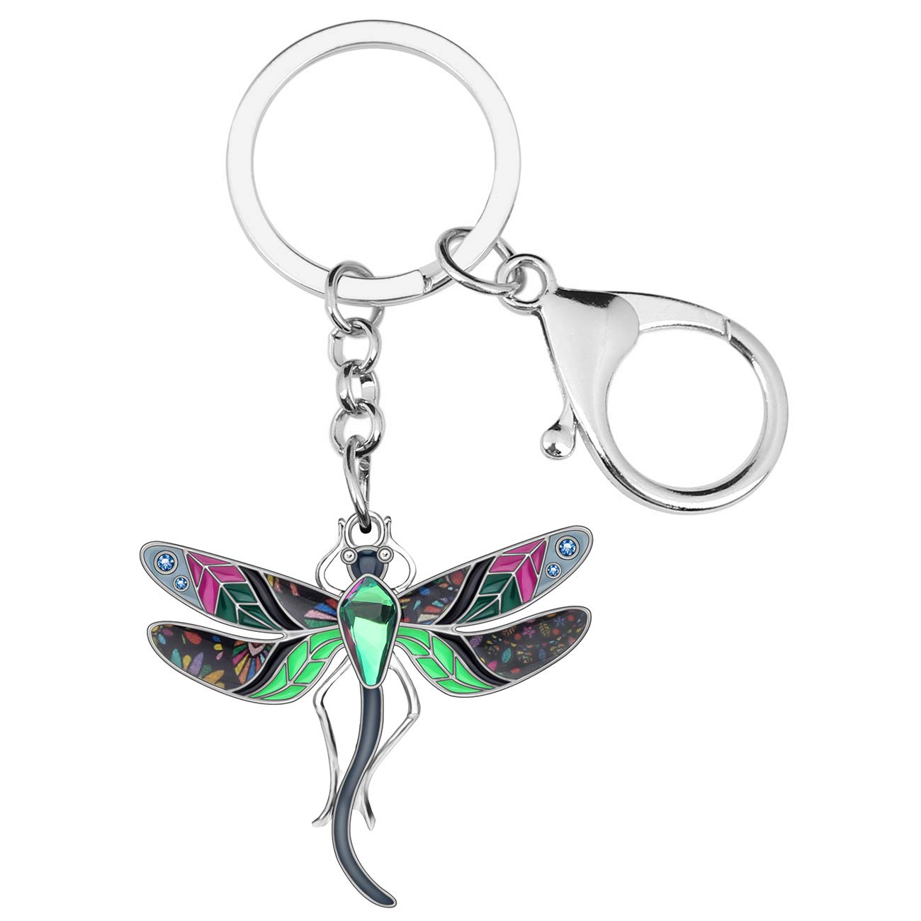 BONSNY Enamel Alloy Rhinestone Floral Dragonfly Keychains Key Car Purse Bags Charms Nature Design (Black)