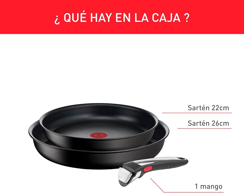 Tefal ingenio unlimited on - conjunto de 2 frigideiras + pega amovível: frigideiras 22 e 26 cm, pega intercambiável, frigideiras antiaderentes, revestimento titânio, termo-sinal, cor preto — foto 2 de 8