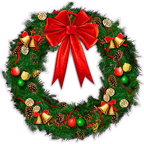 Christmas Wreath with Ribbon and Bells Wall Decor Large Decal 24