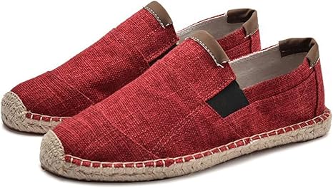 Amazon Co Jp メンズカジュアル怠惰な靴手作りわら靴キャンバス通気性エスパドリルリネン漁師の靴 Red 6 ホーム キッチン