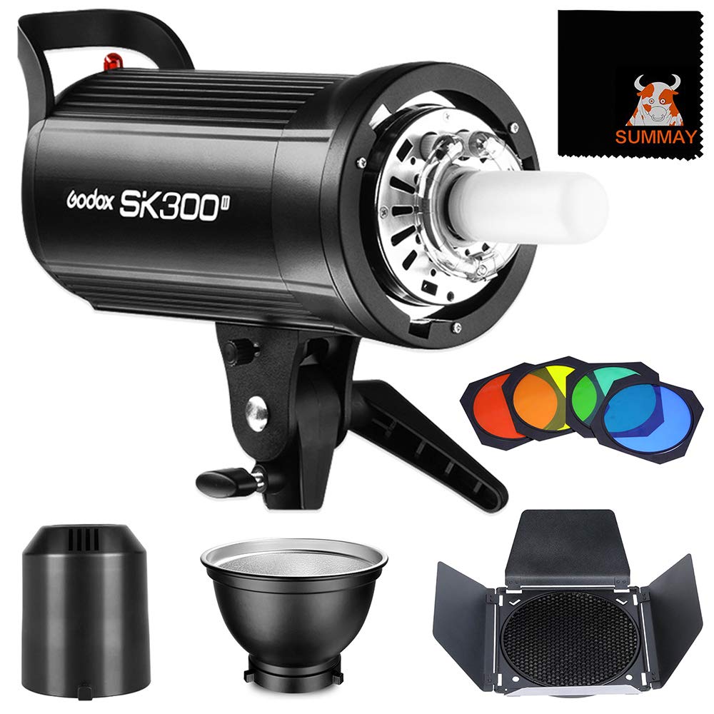 GODOX SK300II 300Ws GN58 5600K Studio Strobe Light Bowens Mount Monolight Flash with BD-04 Barn Door Color Filters Reflector Set
