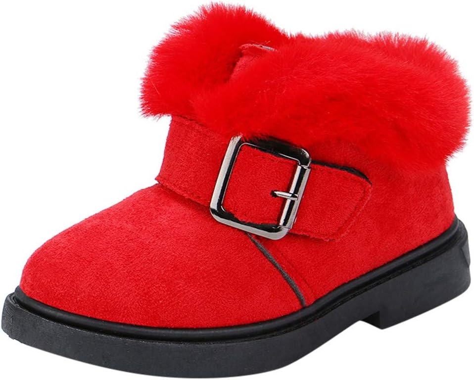 Children Bow Plus Velvet Booties - Toddler Little Kids Baby Girls Fashion Winter Snow Warm Solid Faux Fur Ankle Short Boots for 4-12 Yrs