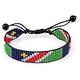 Namibia Flag Beaded Bracelet, Adjustable, Boho Style Rope Bracelet for Women, Men
