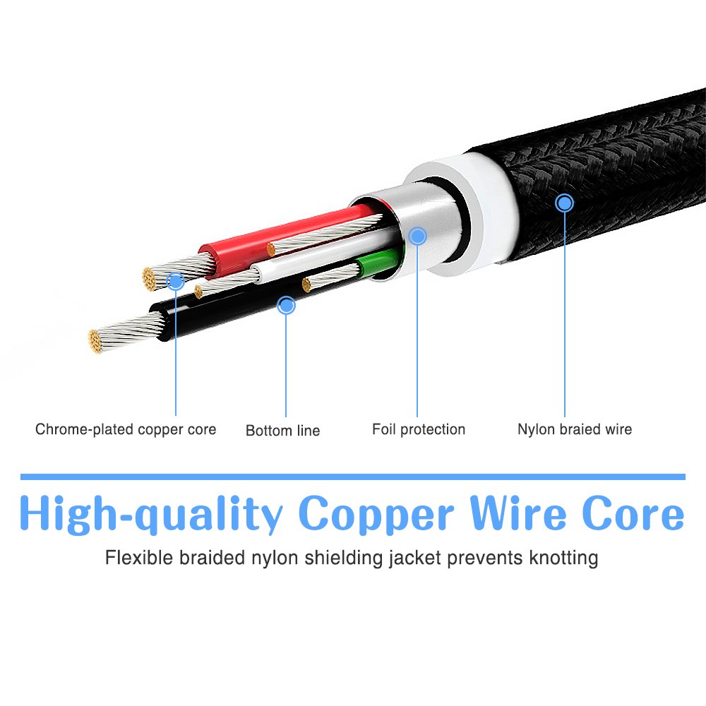 JUNING Lightning Cable Nylon Braided iPhone Charger Cord 5Pack 2x1FT/1x3.3FT/2x6FT Fast Charging, Lightning Connector to Data Syncing, Compatible with iPhone X/8/8P/7/7P/6P/6s/6s+/5/5s/SE, iPad(Black)