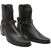Men Boot Bracelet Black Pair 2 Straps Silver Metal Chains Shoe Shotgun Shell Charm Biker