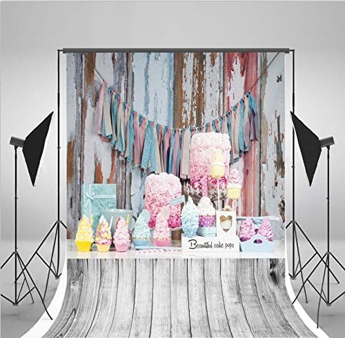 5X7 FT Children Photography Background Colorful Cake Props Backdrops Wood Floor Birthday Photo Background No Wrinkles