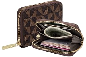 Veki Women's Credit Card Holder, RFID Leather Zipper Wallet, Small Zipper Card Case for Men and Women (Brown)