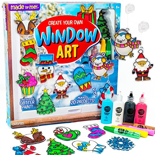 Made By Me Create Your Own Holiday Window Art by Horizon Group USA, Make 20 Projects, Includes Winter-Themed Suncatcher Frames & Window Clings, Glitter Paint, Paint Tubes, Suction Cups & Cording