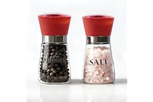 Salt and Pepper Grinder Set of 2 - Refillable Mills & Shakers with Adjustable Coarseness, Easy Clean for Kitchen, Restaurant 