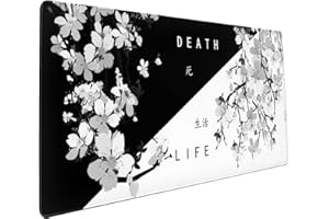 Black White Japanese Mouse Pad 35.4 X 15.7 Inch XXL Cherry Blossom Death Life Full Desk Mousepad Extended Large Non-Slip Rubb