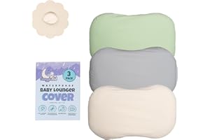 SNUGGLEKID 100% Waterproof Baby Lounger Cover - 2-Ply Organic Cotton Slipcovers Keep Your Lounger Clean & Your Baby Comfy - Machine Washable - (Lounger Not Included) - 3-Pack Includes Gray, Off-White & Sage