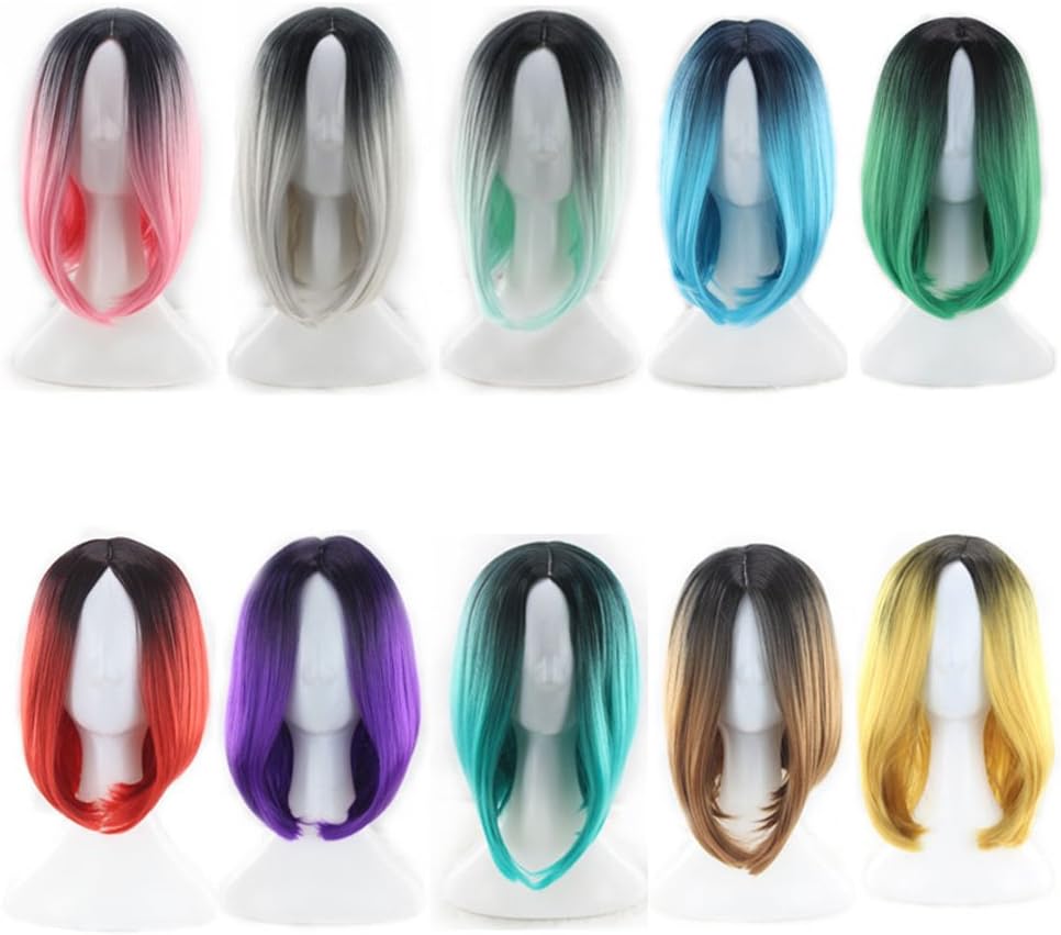 Lurrose Womens Gradient Bob Wig Short Synthetic Hair Cosplay Adjustable Comfortable Daily Party Halloween - Image 3