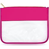 LOKFAR Nylon Makeup Bag DIY Chenille Letter Clear Travel Zipper Pouch, Preppy Makeup Bag Clear Cosmetic Bag, Water-proof Makeup Travel Pouch Snack Bags for Women (Rose Red)