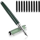Cobee Metal Fountain Pen 0.5mm Fine Nib with 10 Black Cartridges Green view 1