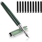 cobee Metal Fountain Pens with 10 Black Ink Cartridges, 0.5mm Fine Nib Fountain Pen Smooth Writing Luxury Calligraphy Pen Office School Supplies Gift(Green)