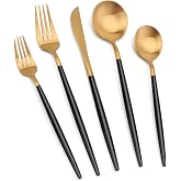 Matte Gold Silverware Set with black handle, Vanys 20 Piece Stainless Steel Cutlery Flatware Set, Kitchen Utensil Sets for 4, Tableware With Knife Spoons And Forks Set, Satin Finished Polished