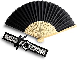 Doris Home 50pcs Black Silk Bamboo Handheld Folded Fan Wedding Favor Fan with Laser Cut Gift Box for Bridal Gift Party Favors (Without Names),FAN01-50BA