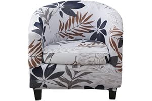 GOSTADY Club Chair Slipcover 2 Piece Printed Tub Chair Slipcover Soft Stretch Printed Round Barrel Chair Covers Armchair Covers Furniture Protector for Living Room Hotel Counter Cafe 03