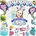 Birthday Supplies Cupcake Topper Plates Cups Tattoos Napkins Purple Balloon with Under Sea Themed Little Pool | Serve – 12