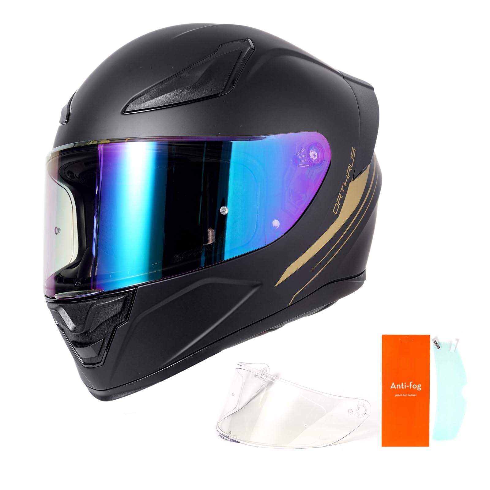 Photo 1 of OTS Dual Clear & Tinted Visor Full Face DOT Motorcycle Helmet - Lightweight Airflow ABS Shell, Quick-Release Buckle, Washable Liner for Men Women(Matte Black Gold, Medium)