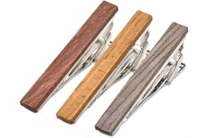 MERIT OCEAN Smart Men's Wood Tie Clips for Men 3 pcs Natural Tie Bar 2.1 Inch in Gift Box