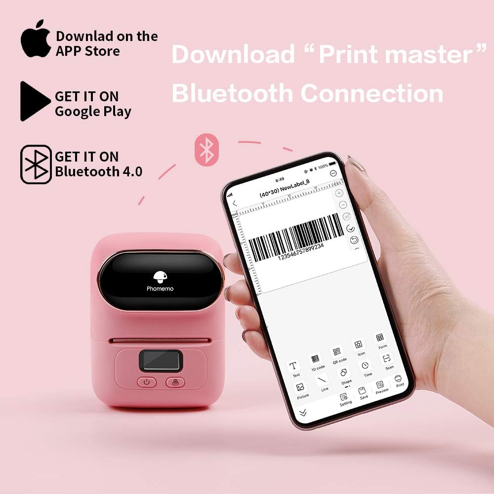 Phomemo-M110 Label Maker - Portable Bluetooth Thermal Label Printer Apply to Clothing, Jewelry, Retail, Mailing, Barcode, Compatible for Android & iOS System, with 1 40×30mm Label Roll, Black : Electronics