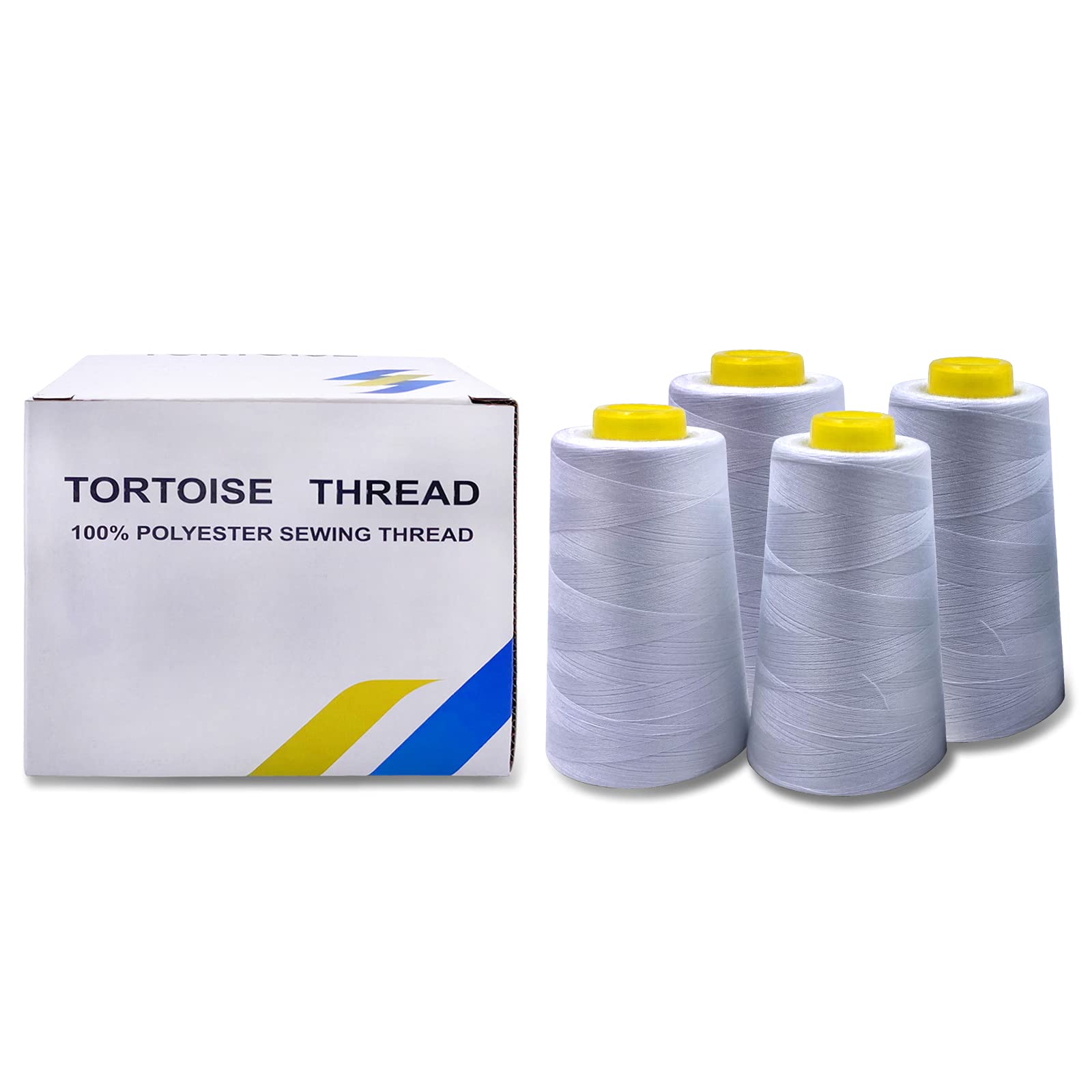 Tortoise 4 Cones of 3000 Yards Each Spool Thread for All Purpose, Serger, Overlock, Quilting, Sewing Machine - 100% Polyester - 40S/2 White