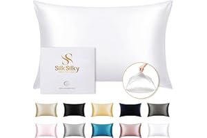 SilkSilky 100% Mulberry Silk Pillowcase - Pure 22 Momme High-Grade 6A Fibers for Hair & Skin, Envelope Closure, Natural, Organic, Breathable & Cooling Pillow Case (Standard, White)