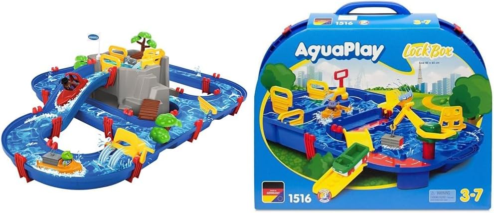 AquaPlay Mountain Lake Water Table 70-Piece Outdoor Garden Toy Ages 3+ & Lock