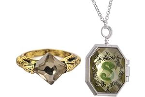 JinYu 2 Set Horcrux Necklace and Magic Ring Stone Retro Bronze Jewelry Cosplay for Fans