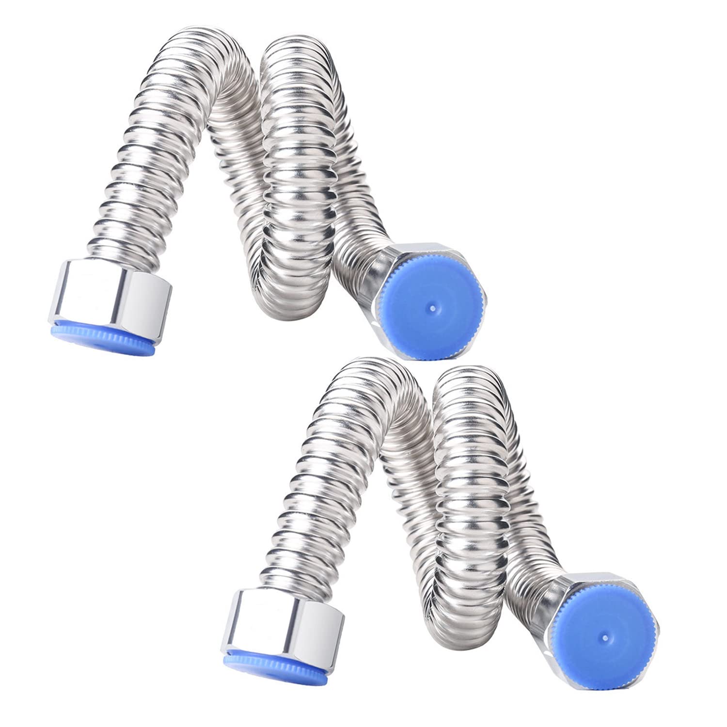 Qrity 2 Pieces G1/2" x G1/2" Stainless Steel Corrugated Pipes, 20CM Flexible Pipe Connector, Bendable and Holds Its Shape, Anti-Burst Water Pipe for Kitchen Bathroom